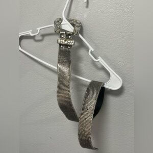 Vintage Elite Fresno Silver Metallic Belt Rhinestone Crystal Buckle | Size S y2k